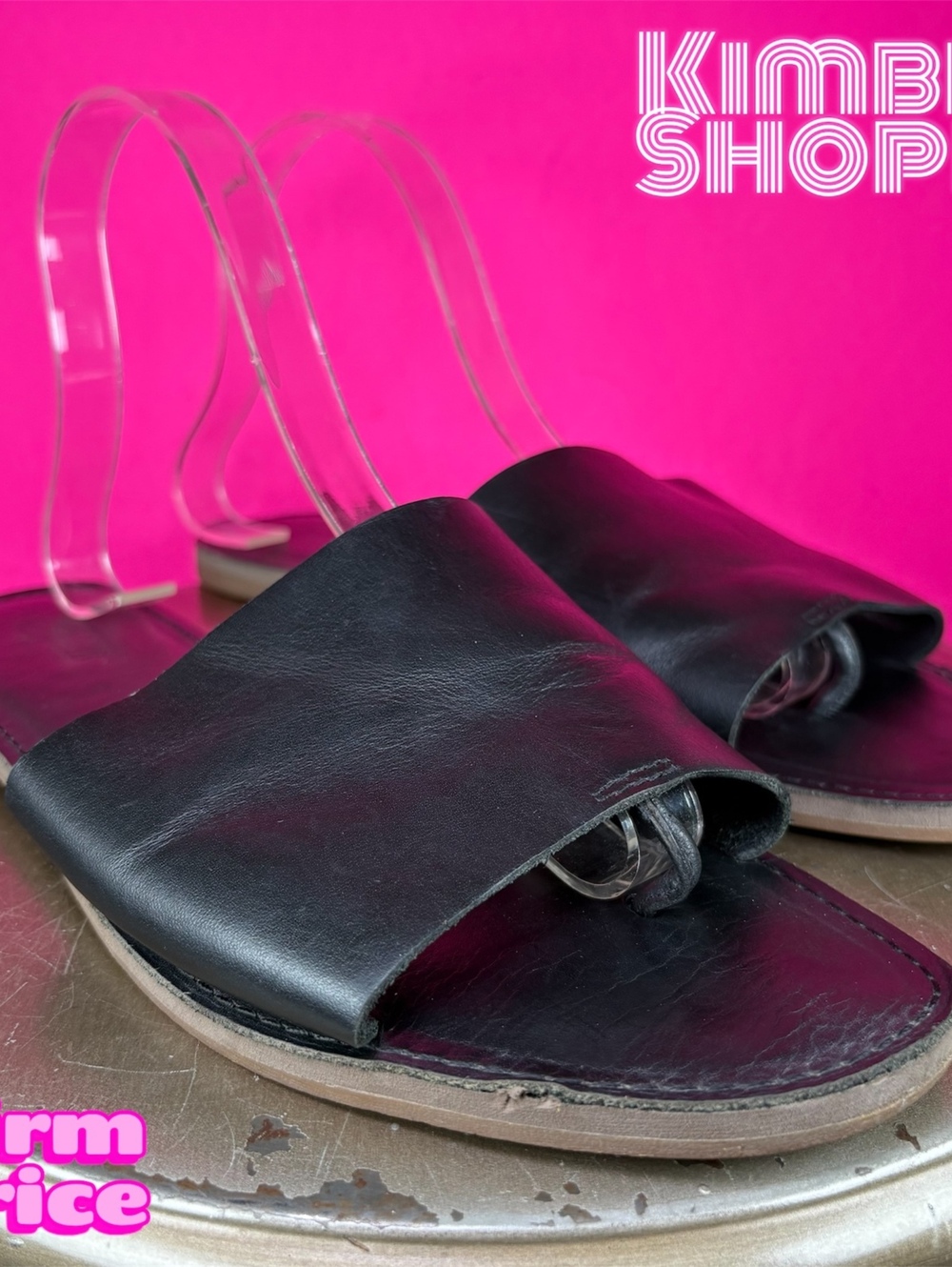 Madewell The Boardwalk Post Slid Sandal - Black Leather US 11 UK 9 EU 41.5